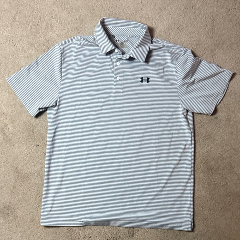Under Armour Men's Light Gray and White Striped Polo Shirt Size Large